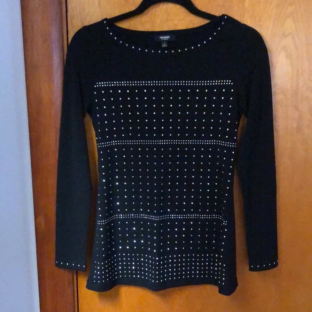 Premise black stretch-knit mini silver studded top size small in mint condition!